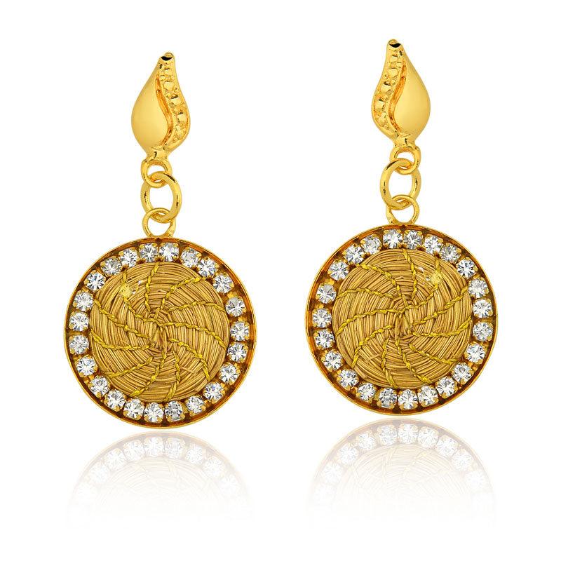 Golden Grass Zirconia Studded Earrings