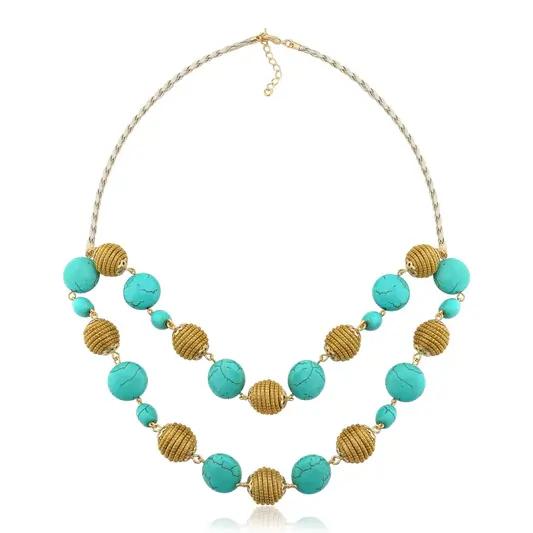 Golden Grass and Turquoise Howlite Spheres Necklace - Lachesis London