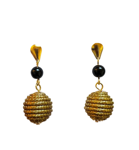 Golden Grass Black Dot Globe Earrings - Lachesis London