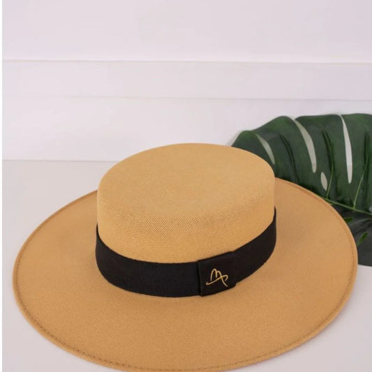 Lachesis by Malu Pires Boater Style Beige Hat - Large Brim - Lachesis London