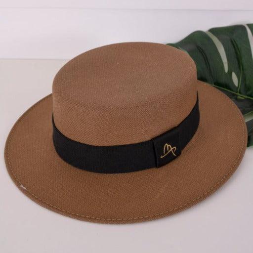 Lachesis by Malu Pires Boater Style Brown Hat - Medium Brim - Lachesis London