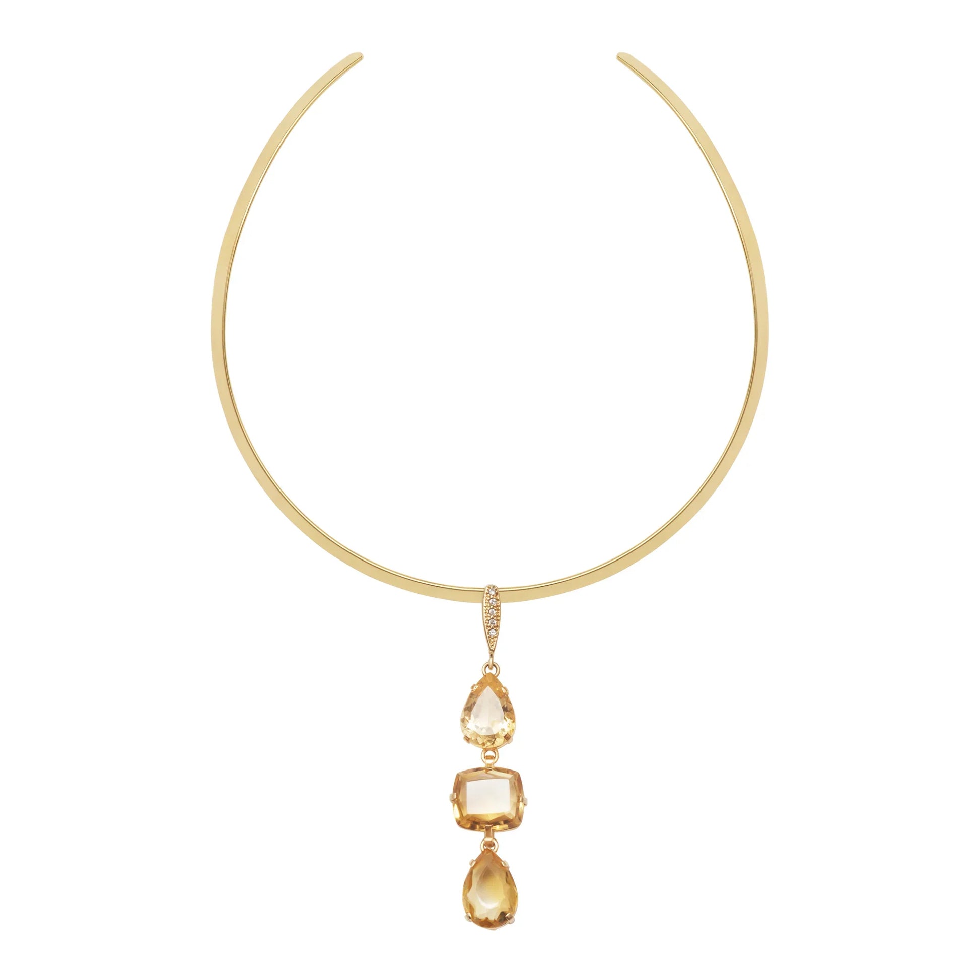 Lachesis Citrine Triad Gold Torque Necklace - Quattro - Lachesis London