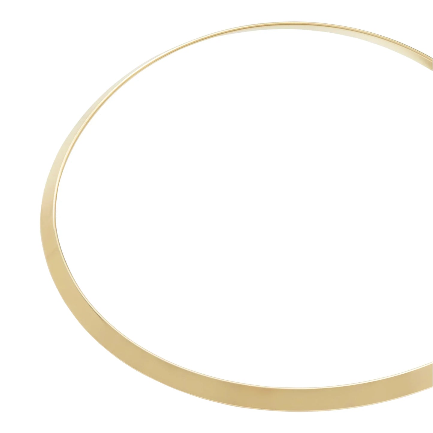 Minimalist gold torque necklace on white background, sustainable jewelry