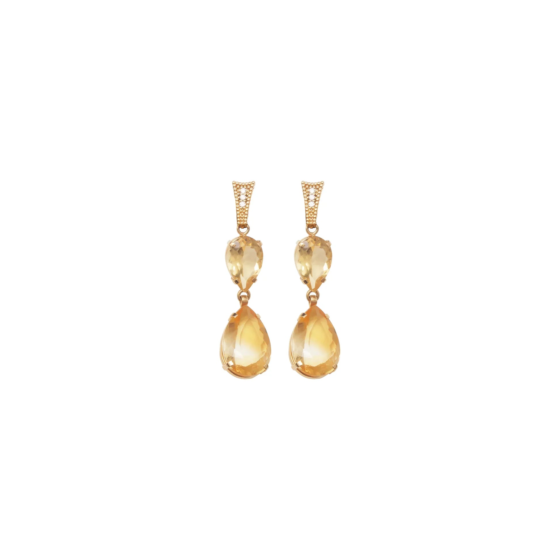 Lachesis Golden Citrine Double Drop Earrings - Lachesis London