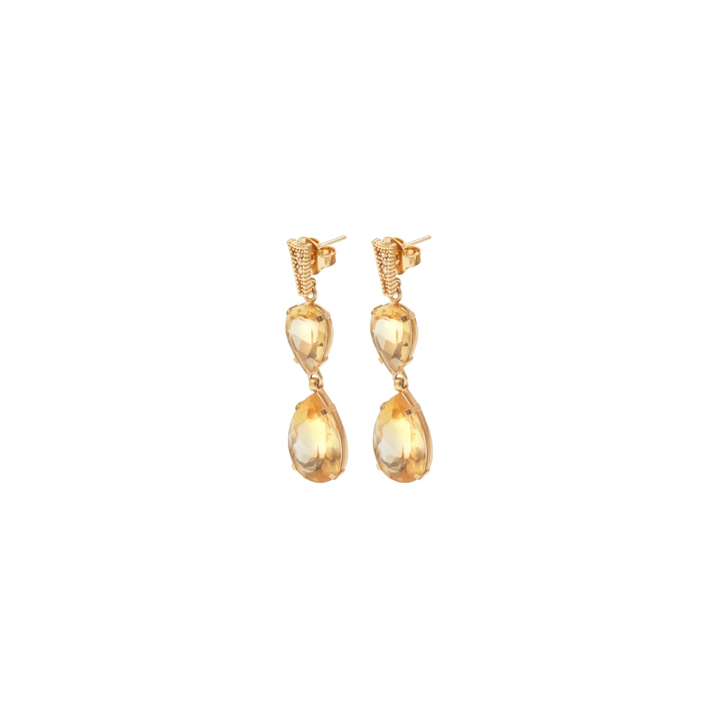 Lachesis Golden Citrine Double Drop Earrings - Lachesis London