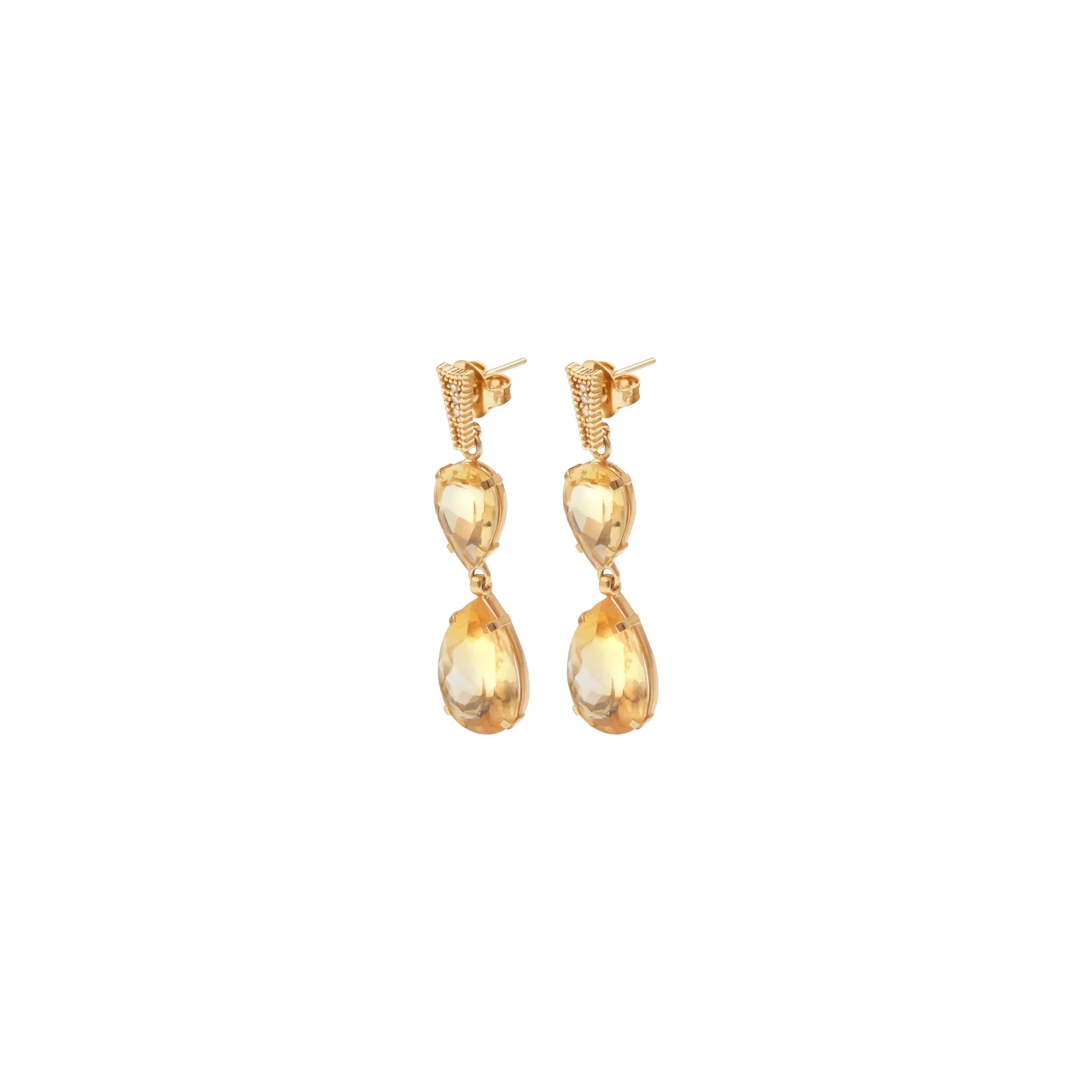Lachesis Golden Citrine Double Drop Earrings - Lachesis London