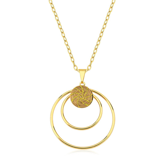 Golden Grass Double Circle and Mandala Pendant Chain