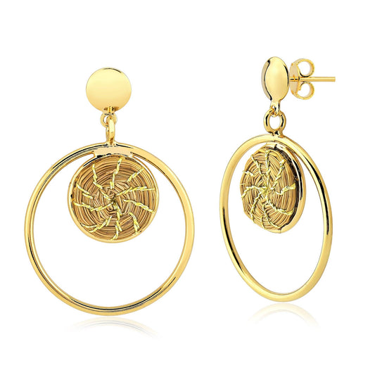 Golden Grass Mini Mandala Circle Earrings