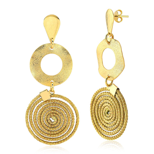Golden Grass Disc Mandala Earrings