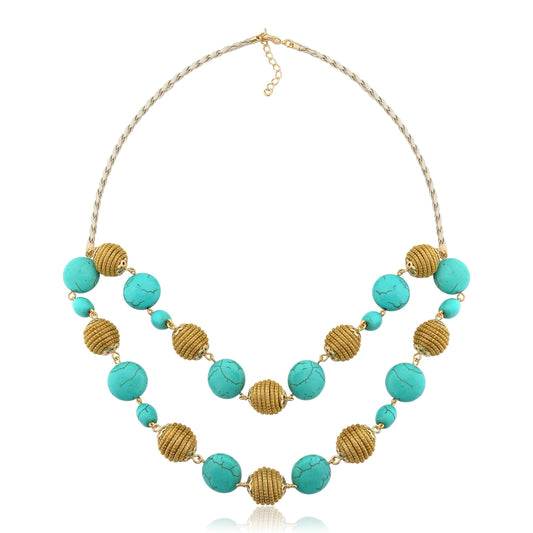 Golden Grass and Turquoise Howlite Spheres Necklace