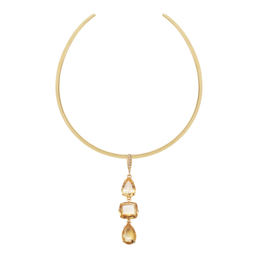 Lachesis Citrine Triad Gold Torque Necklace - Quattro