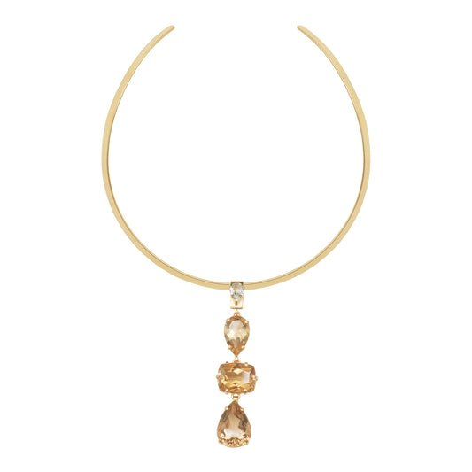 Lachesis Citrine Triad Gold Torque Necklace - Tre