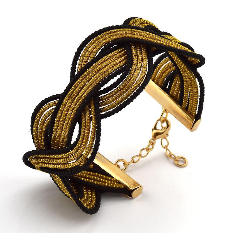 Golden Grass and Black Thread Intertwined Bracelet