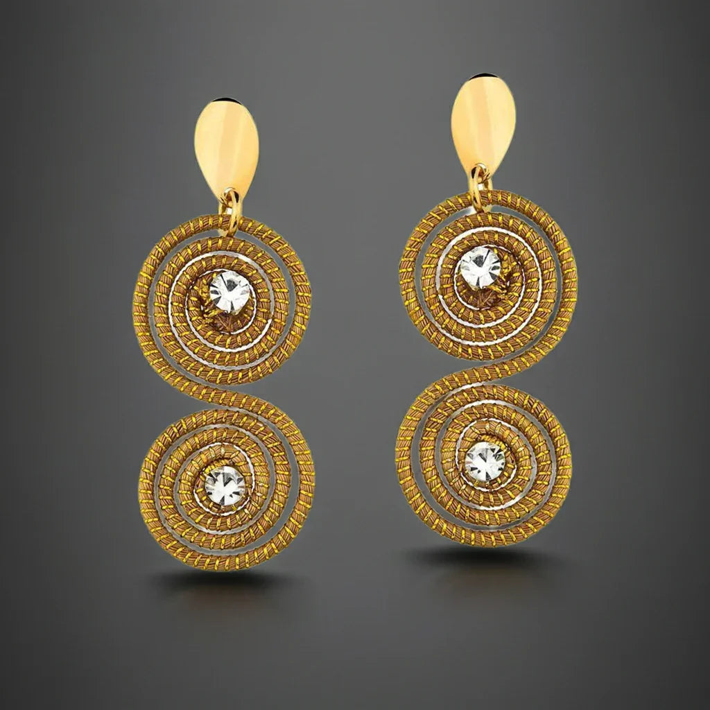 Golden Grass Swirls and Zirconia Earrings