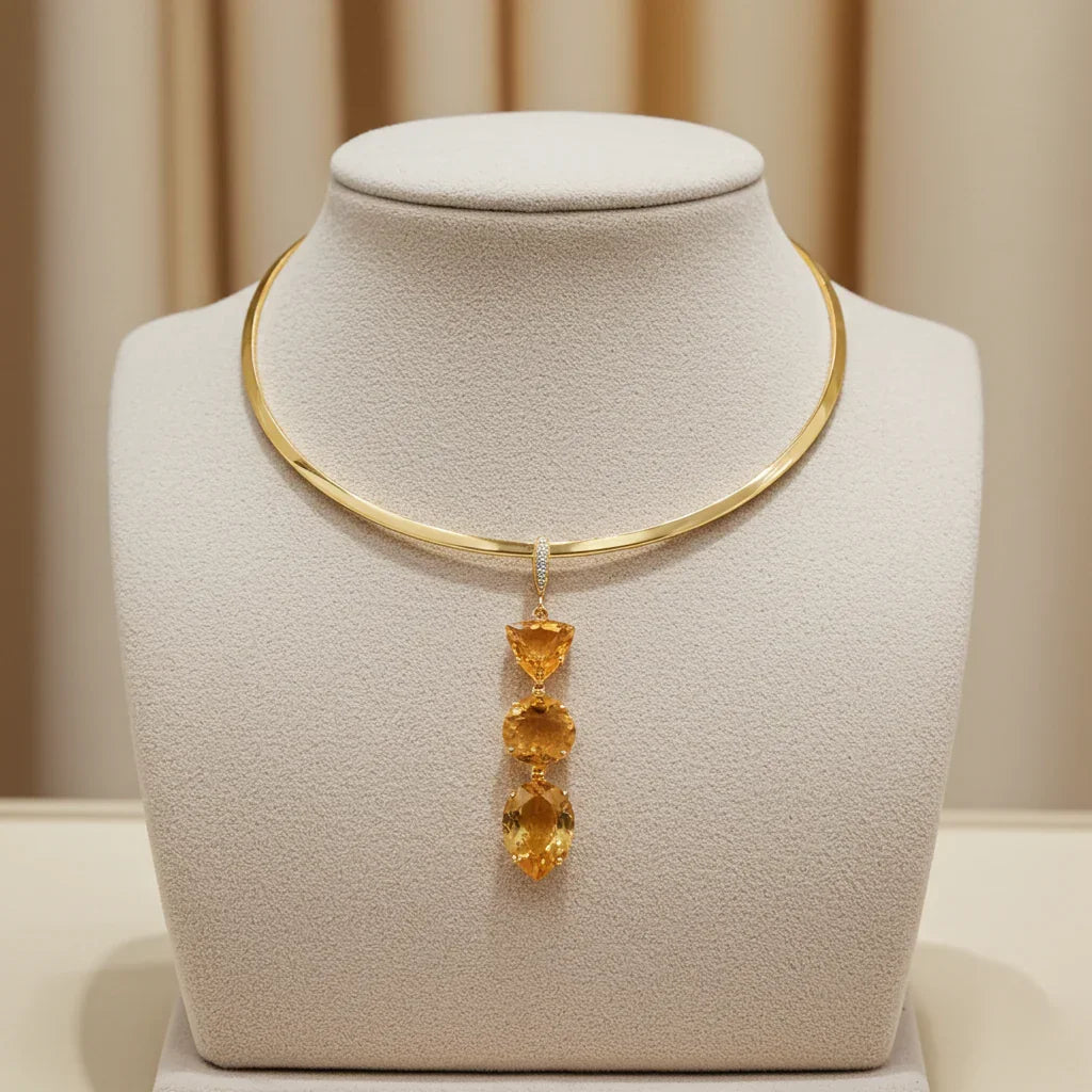 Lachesis Citrine Triad Gold Torque Necklace - Cinque