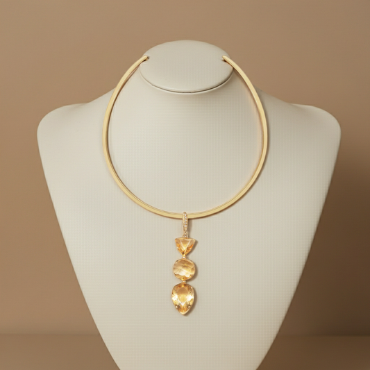 Lachesis Citrine Triad Gold Torque Necklace - Cinque