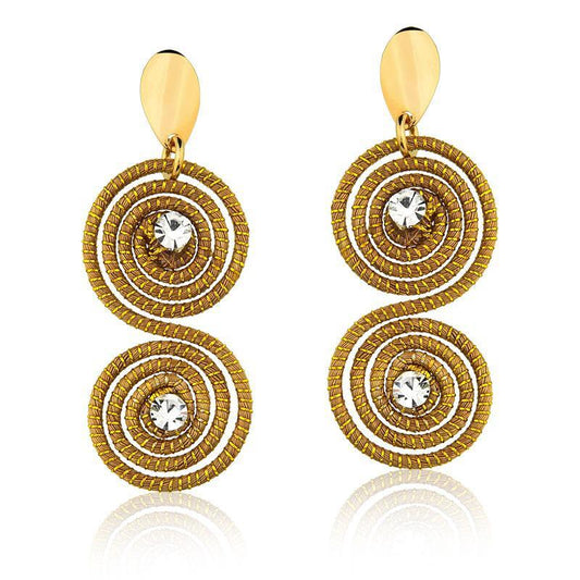 NEW - Golden Grass Swirls and Zirconia Earrings