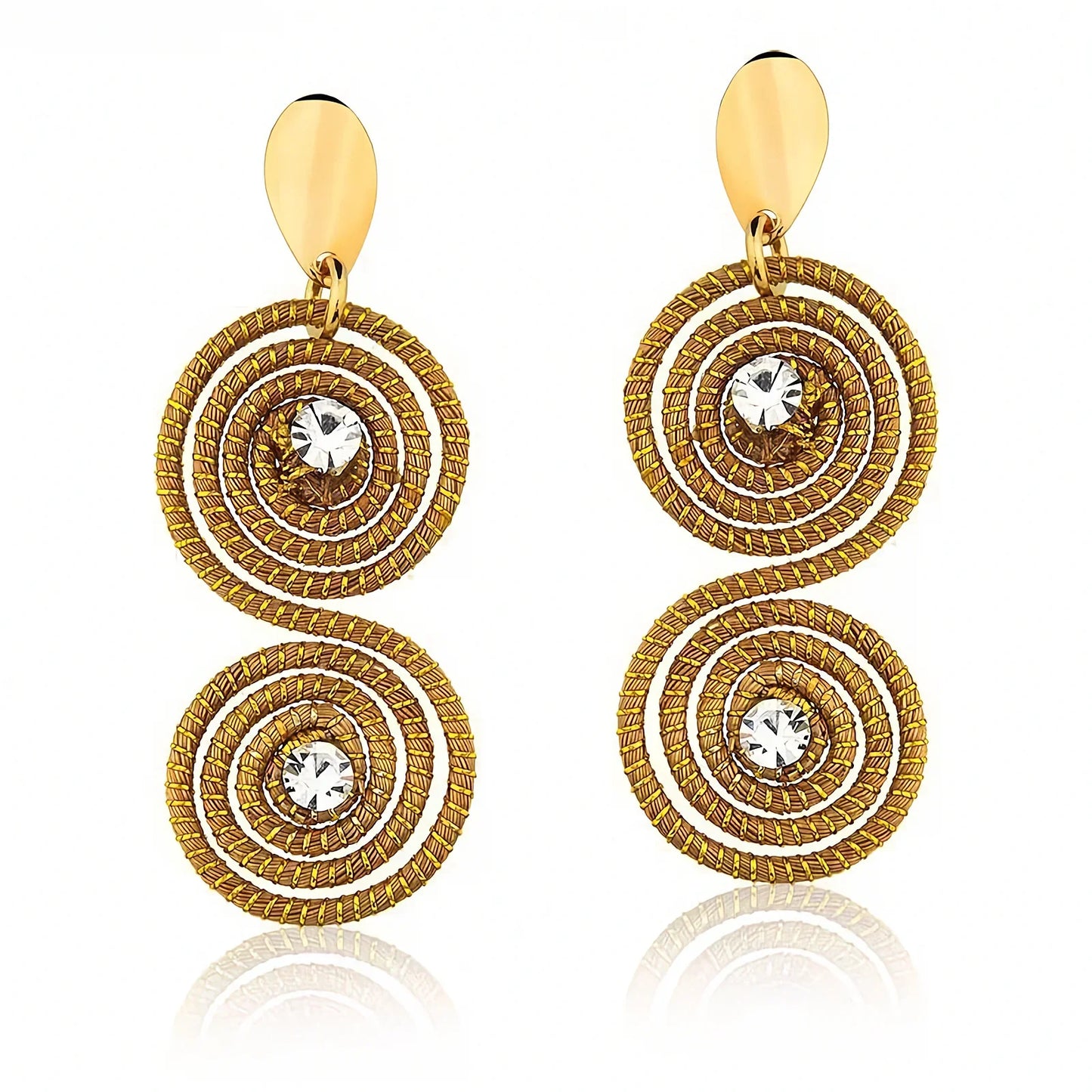 Golden Grass Swirls and Zirconia Earrings