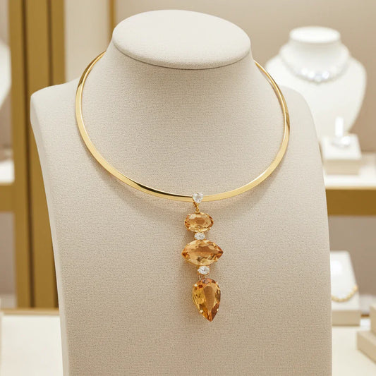 Lachesis Citrine Triad Gold Torque Necklace - Due