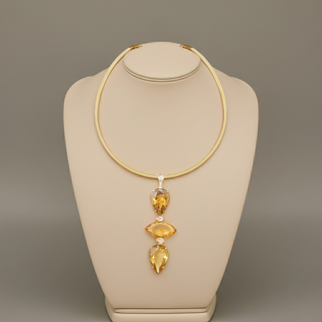 Lachesis Citrine Triad Gold Torque Necklace - Uno