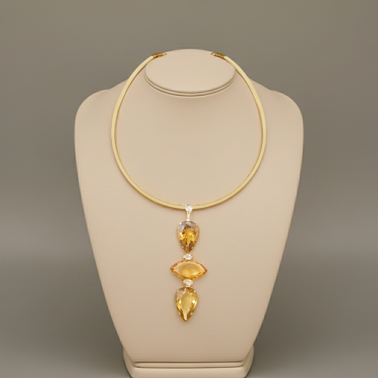 Lachesis Citrine Triad Gold Torque Necklace - Uno