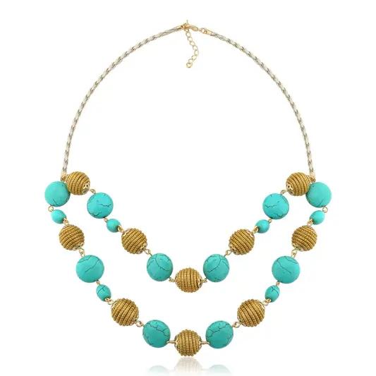 Golden Grass and Turquoise Howlite Spheres Necklace - Lachesis London 