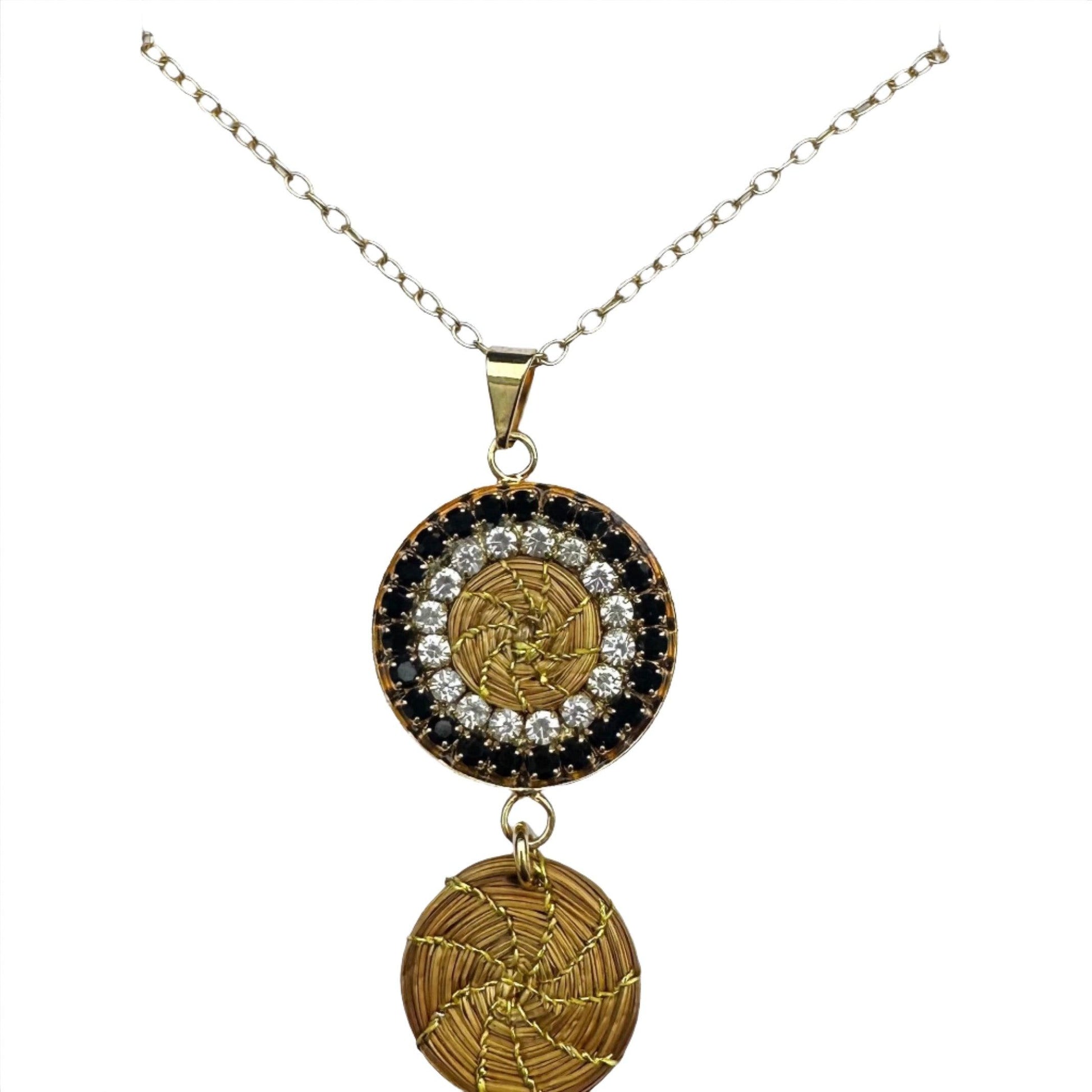 Golden Grass Black and White Zirconia Pendant Chain - Lachesis London 