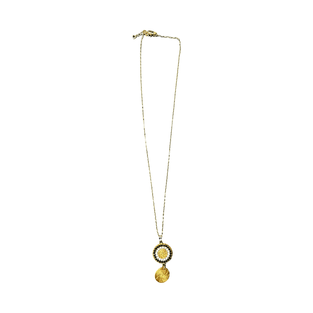 Golden Grass Black and White Zirconia Pendant Chain - Lachesis London 