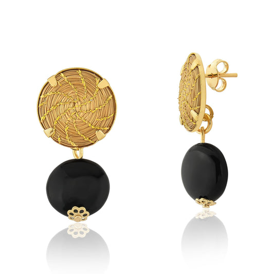 Golden Grass Black Jasper Mandala Earrings - Lachesis London 