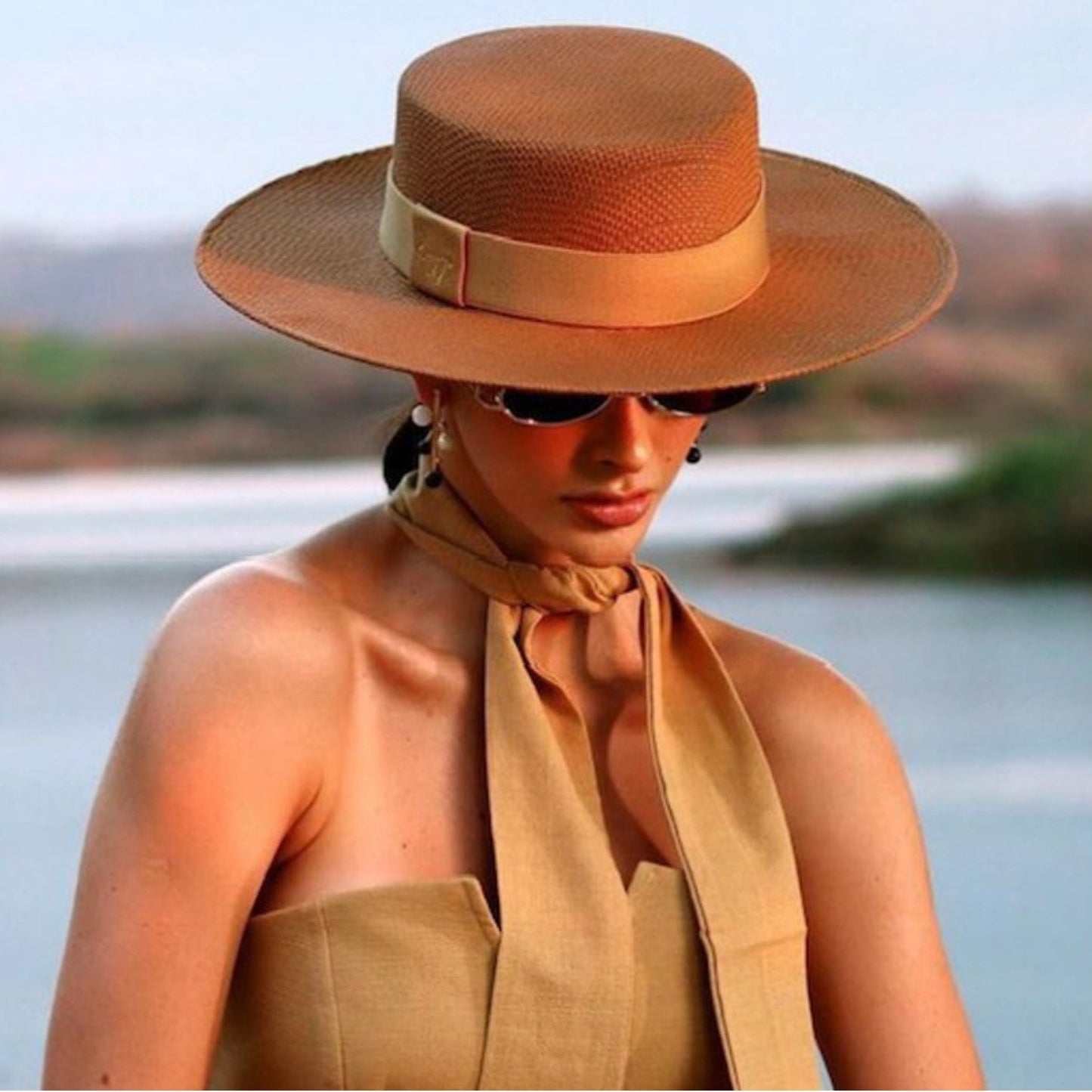 Lachesis by Malu Pires Boater Style Brown Hat - Large Brim - Lachesis London 