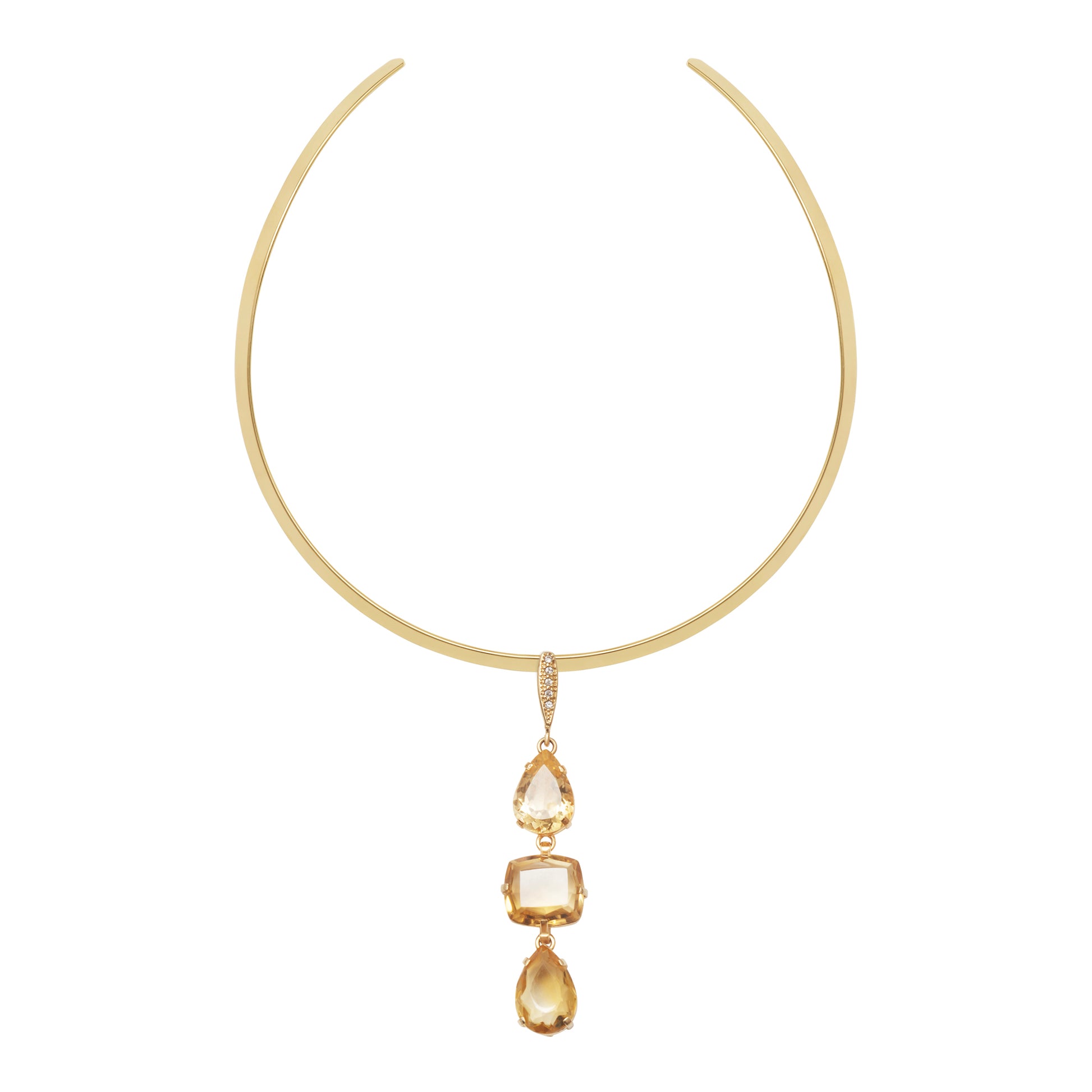 Lachesis Citrine Triad Gold Torque Necklace - Quattro - Lachesis London 