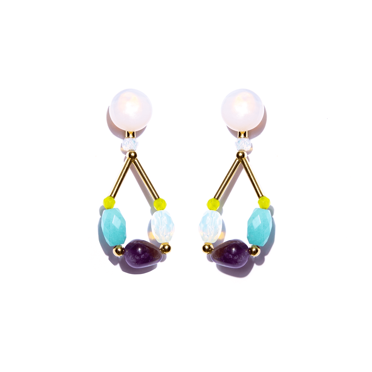 Mãos da Terra Multi Coloured White Agate Base Earrings - Lachesis London 