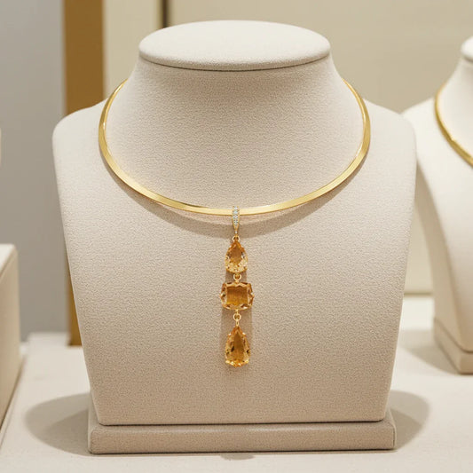 Lachesis Citrine Triad Gold Torque Necklace - Quattro