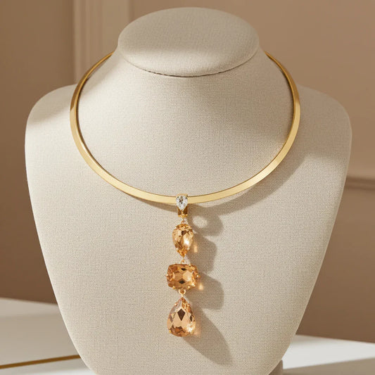 Lachesis Citrine Triad Gold Torque Necklace - Tre
